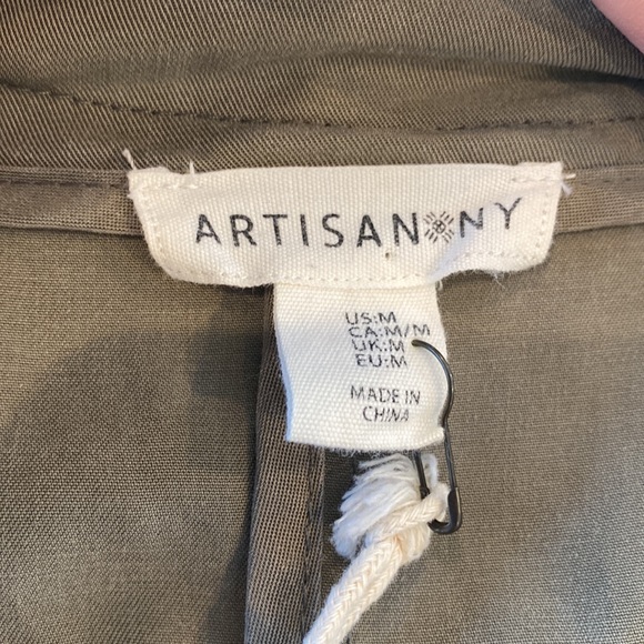 Artisan NY Tencel belted flap front vest olive moss collared lightweight - Picture 7 of 9